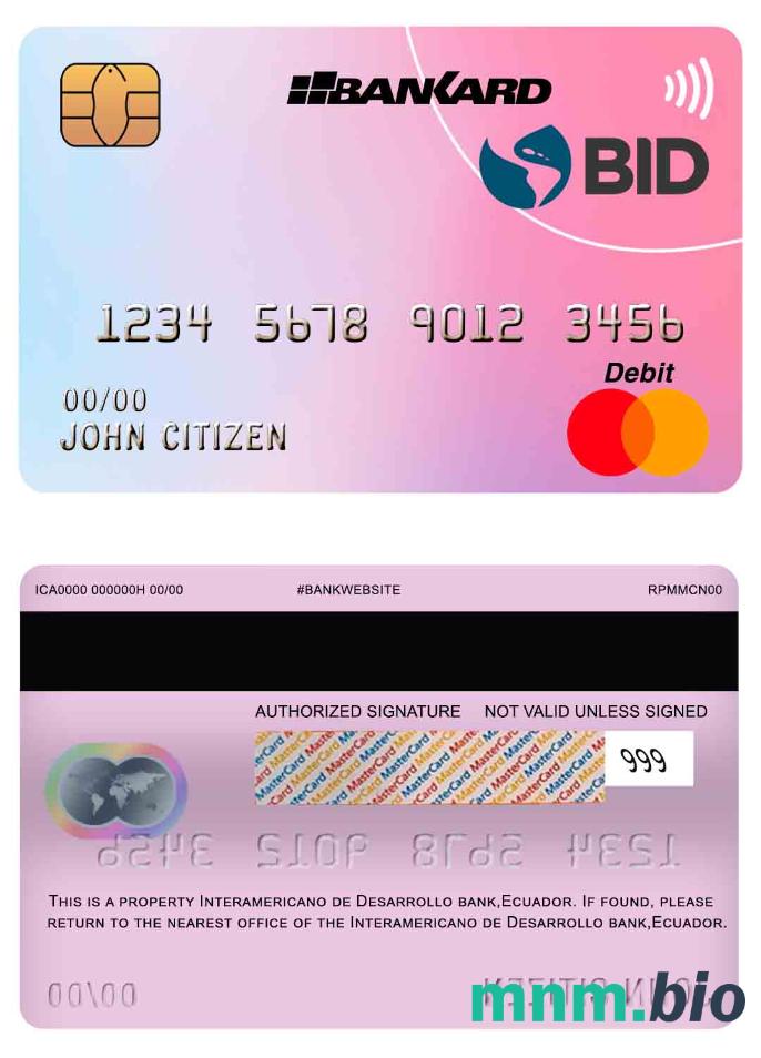 Ecuador Interamericano de Desarrollo (BID) bank przykład karty mastercard w formacie PSD